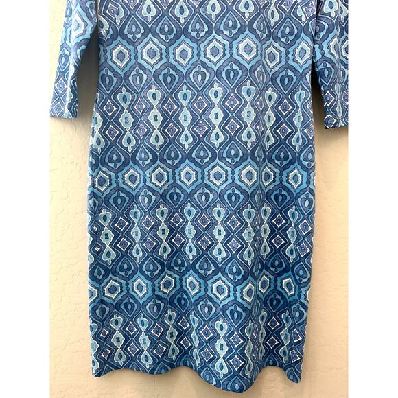 J.MCLAUGHLIN Carly Dress Blue Aqua Lantern Print 3/4 Sleeve NWT | Size Small - Picture 4 of 9